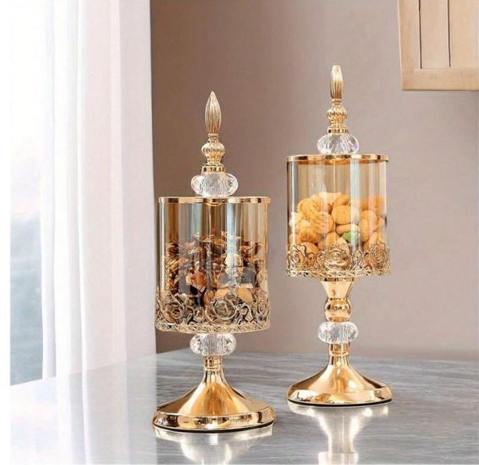 Lọ đựng kẹo, mứt thủy  pha lê trang trí ngày tết có nắp kín. Đựng Gia Vị khay mutt hũ thuỷ tinh