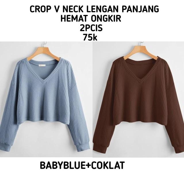 Product Introduction of Promo 2pcis Crop V Neck Lengan Panjang Wanita - Baju Knitwear Nyaman - Formal, Midi kemeja vest jumbo 10