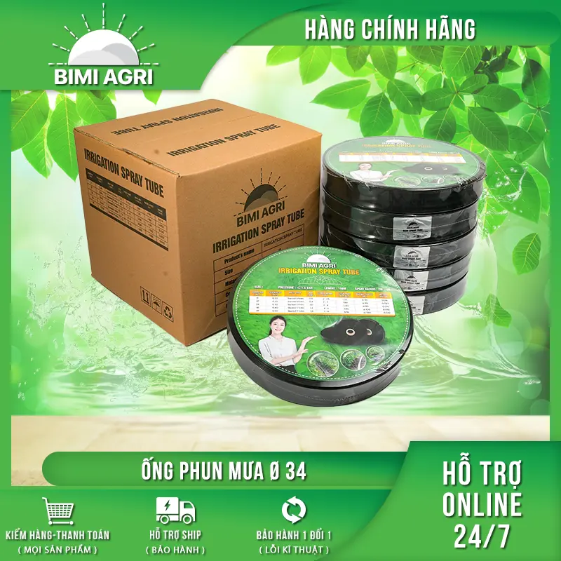 Ống phun mưa phi 34mm cuộn 100m đục 3 lỗ chéo chính hãng BIMI AGRI độ bền trên 3 năm, Bảo hành 1 năm
