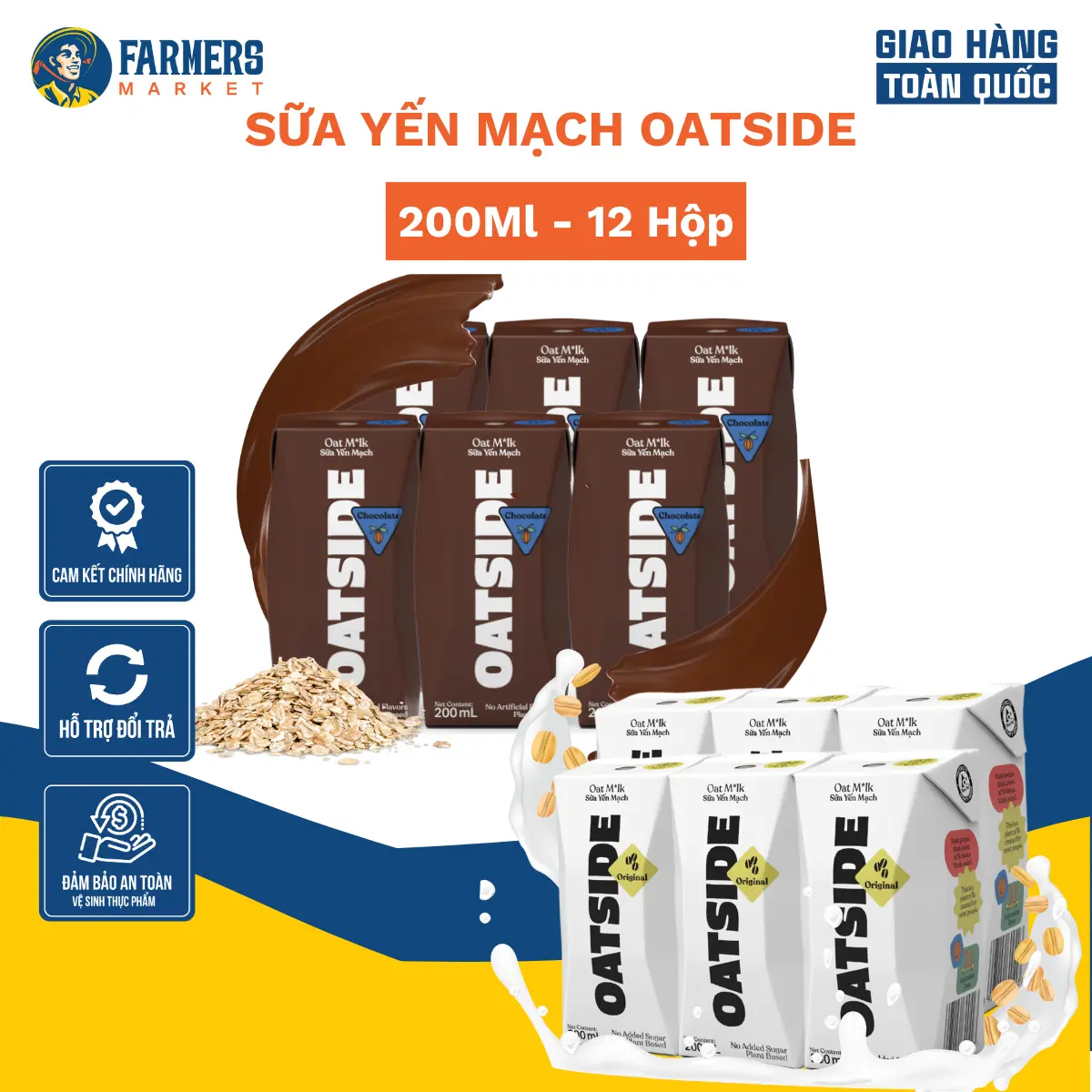 [COMBO 12 HỘP]  Sữa Oatside Yến Mạch Truyền Thông + Sữa Oatside Yến Mạch Socola - 200Ml/Hộp