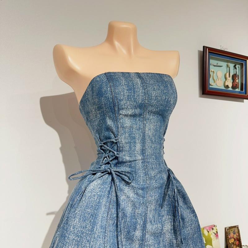 Đầm cúp ngực denim Bunny Sesi NGOCCLOTHING nữ [FREESHIP] Váy ngắn jean xoè chiết eo tôn dáng gợi cảm xinh xắn HOT Ôm gọn Dress 8