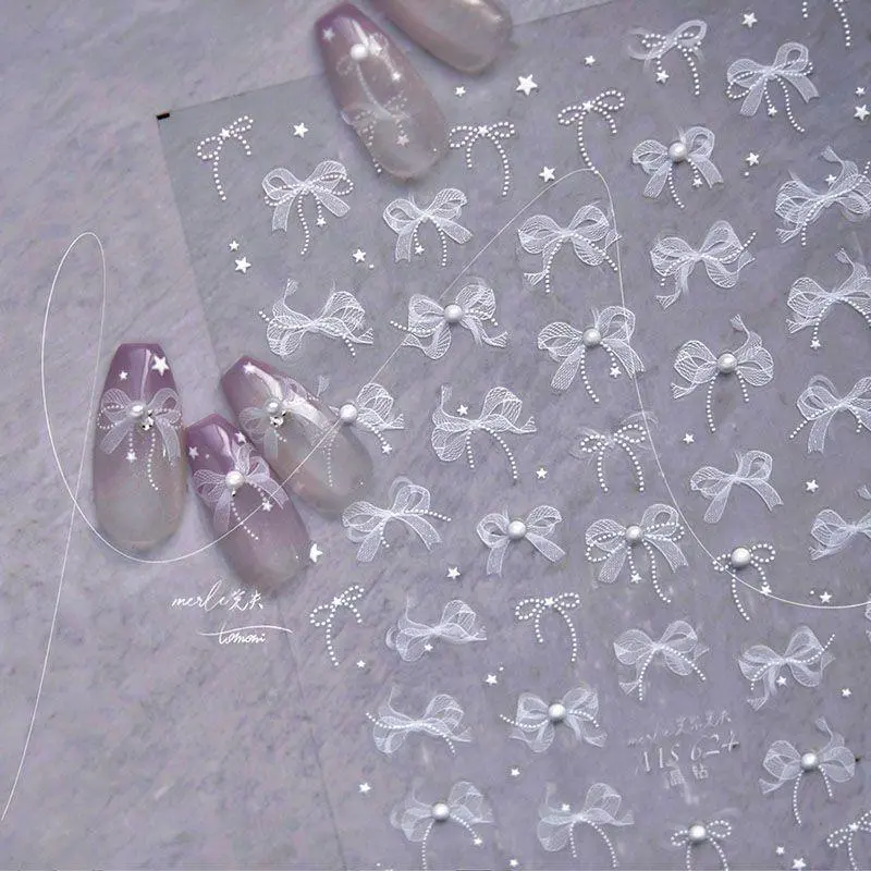 Miếng Dán Móng Tay Thanh Lịch, Thiết Kế Nơ Ren Ngọc Trai, Dập Nổi 3D, Bướm Trắng Và Kim Cương Pha Lê, Đồ Trang Trí Móng Tay Nghệ Thuật, Có Sẵn Trong 1 Hoặc 2 Miếng, -Xi