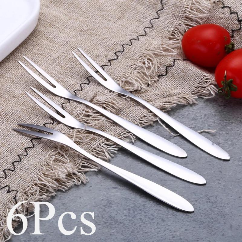 6Pcs Stainless Steel Two-tine Fork Fruit Fork Set Tableware Multiple ...