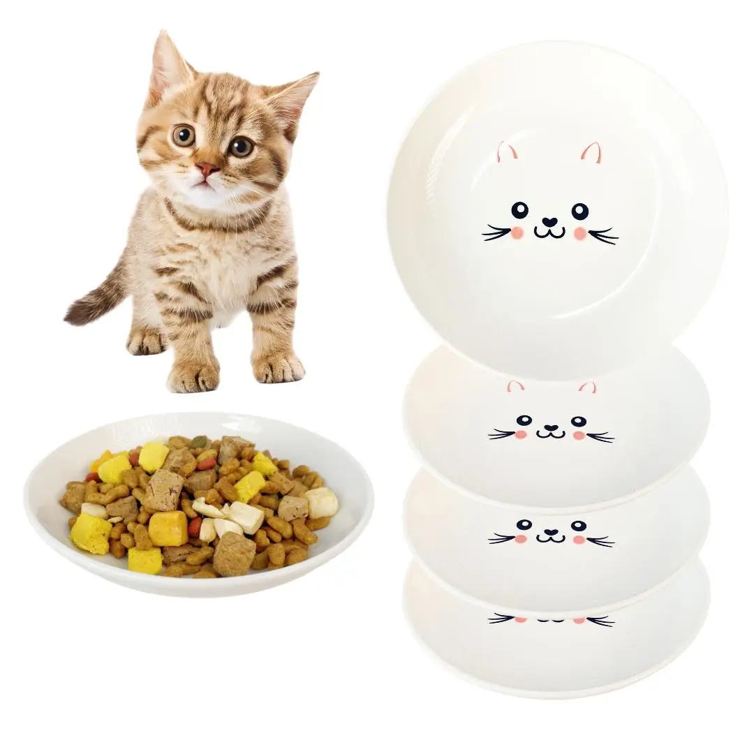 Cat Face Pattern Pet Feeding Bowl, 4 Counts/set Cute Cat Design Pet Feeding Bowls, Pet Feeding Supplies for Indoor & Outdoor Use