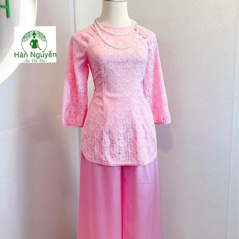 B.A106 - Áo Bà Ba Gấm Hoa Cúc Tay Lửng Bo Cổ Tròn Dây Kéo - Hân Nguyễn Áo Bà Ba Women Nữ Top Kem Sơ Mi Shirt