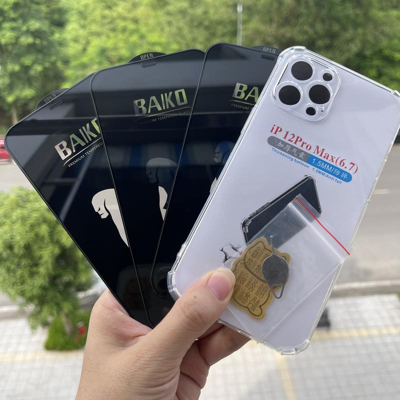 Combo 3 Kính Cường Lực Baiko TRONG SUỐT Có Màng Che Bụi Loa Full Màn Hình Iphone 6/6s/7/8plus/X/XS/11/12/13/14/15 PROMAX TẶNG Kèm 3 Phụ Kiện (ốp chống sốc + mèo thần tài + que chọc sim)  [BAIKO] Kem cường  lực