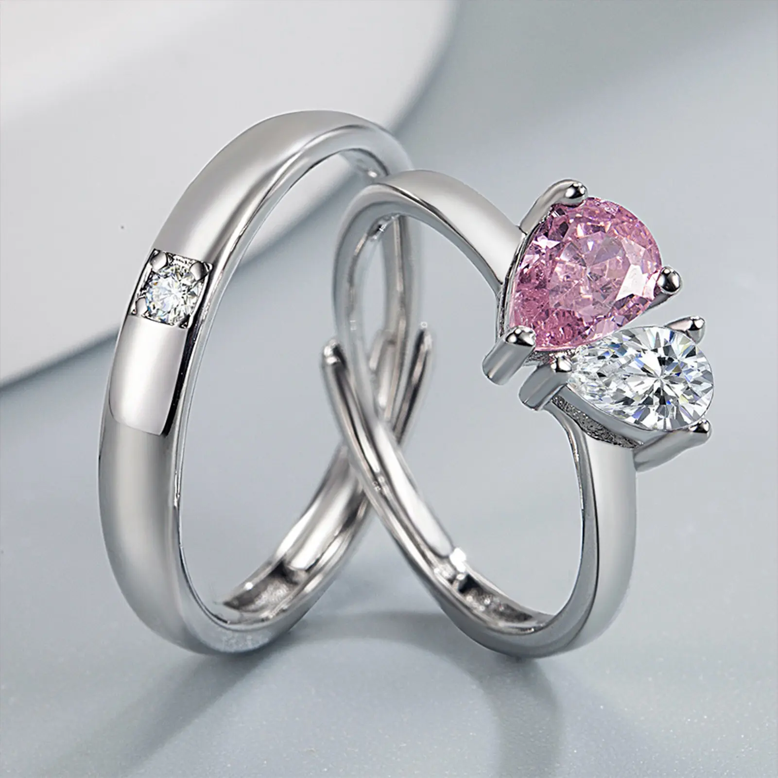 1pcs Bridal Love Heart Wedding Pink White Promise Engagement Rings Valentine Day Jewelry