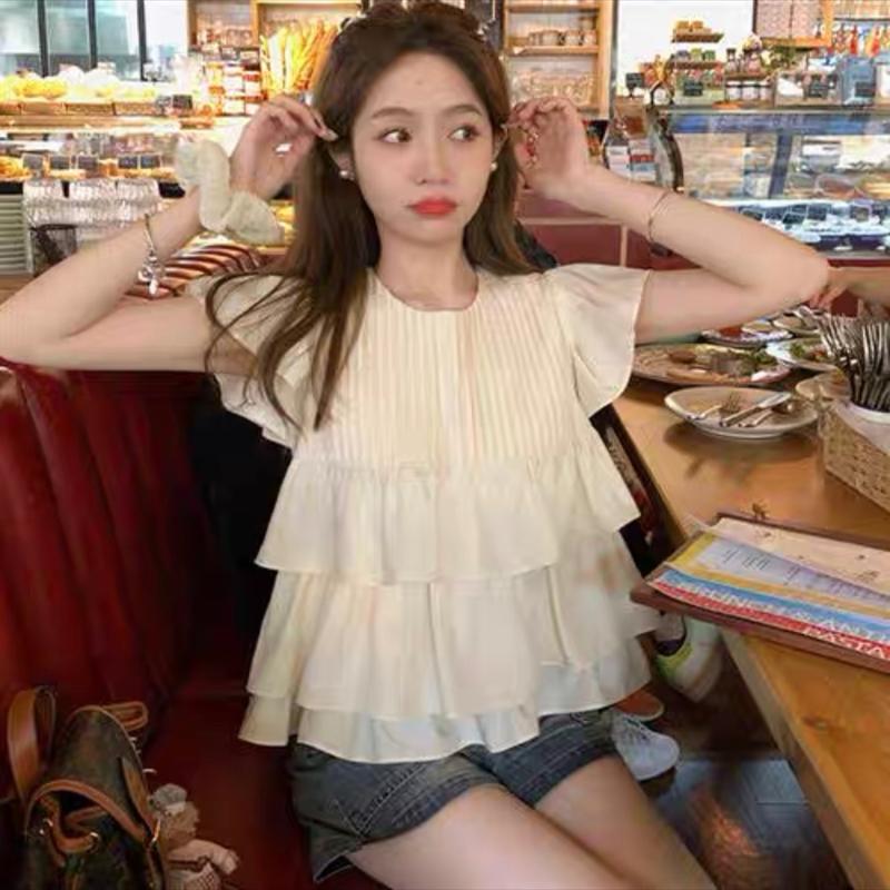 Áo baby doll bèo 3 lớp tay bèo Nữ Sơ Mi