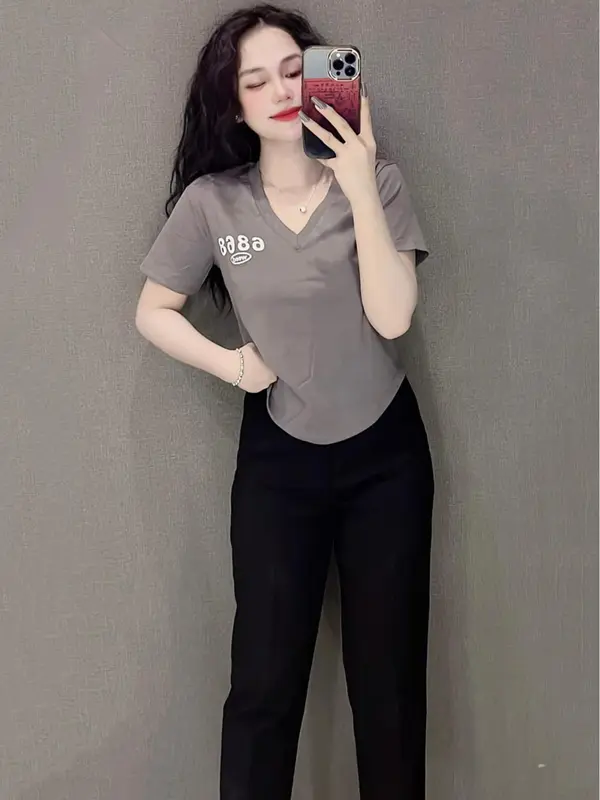 Áo Thun Ôm Cổ Tim Vạt Bầu Nữ [Mã B63], Form Tôn Dáng Cotton [6868] Top Women Cổ Trái Tim Màu Đen Shirt Cổ Tròn Sơ Mi Màu Trắng 7