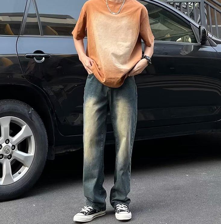 Product Introduction of Live Unbridled Menswear Vintage Jeans Men's Autumn Streetwear Style Loose Straight-Leg Pants Washed Wide-Leg Denim Trousers Lingerie Beige Plain Pocket 8