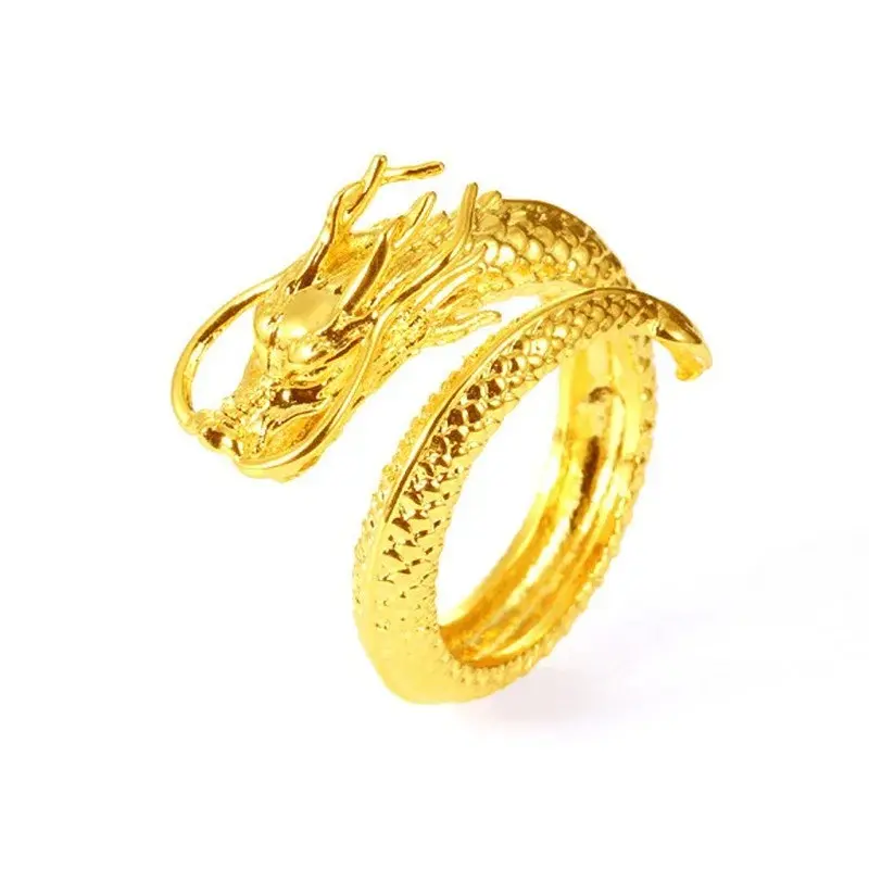 Vietnam Sand Gold Quality Luxury Dragon Phoenix Couple Ring Opening Adjustable Ring Faucet Embossed Domenical Ring