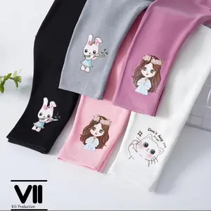 Paket 3pcs celana legging anak perempuan umur 1-15 tahun / Lejing anak cewe / bawahan anak perempuan / Legging Katun Premium Bunga Rose / Straight / High-Waist / Long Katun / Karakter Mix Variasi / 100% cotton Abu Hitam