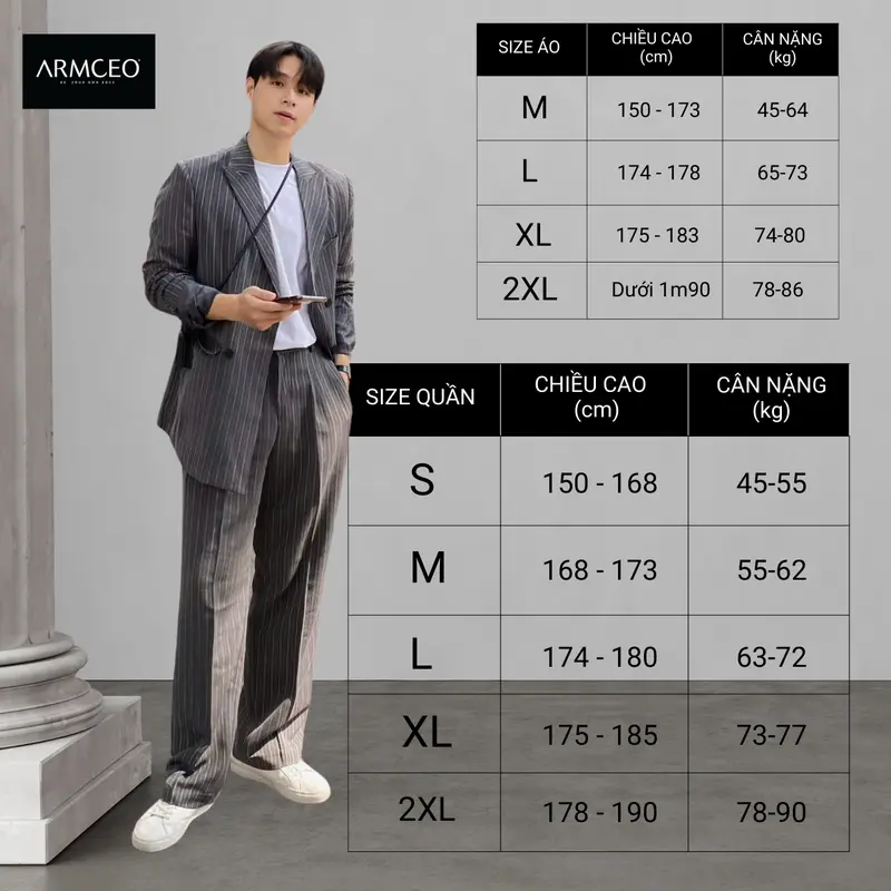 [COMBO] Set blazer kẻ sọc ARMCEO quần suông rộng hack chiều cao 5-7cm, chất liệu cotton spandex -SB02 5