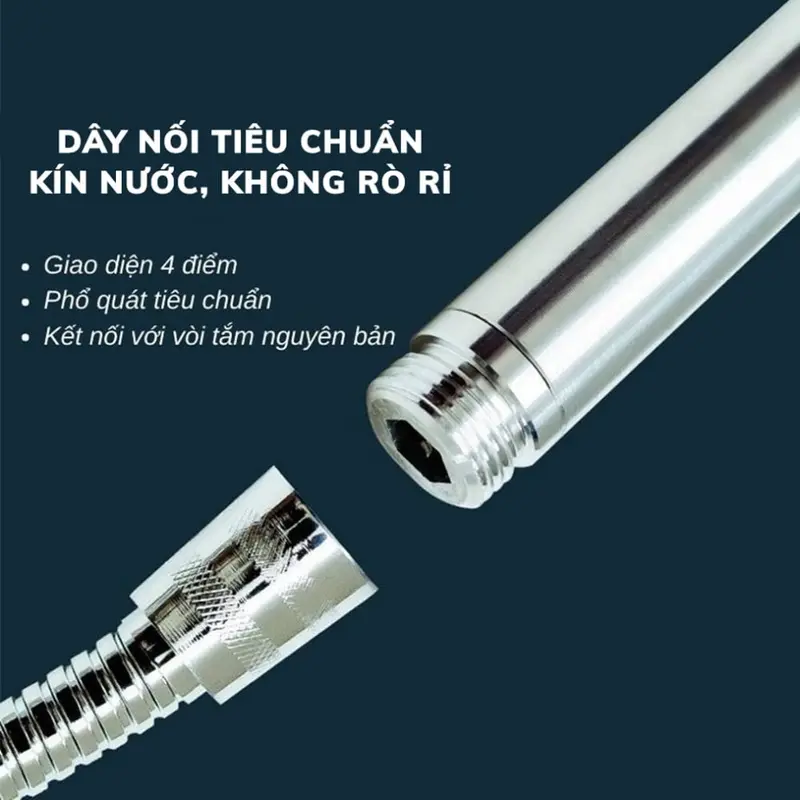 Vòi Hoa Sen, Vòi Nhà Tắm Tăng Áp Lực Nước Chất Liệu Mạ Inox Chống Gỉ Tay Cầm Đen Nhám 4 Chế Độ Xả Nước Dây 1,5m 1
