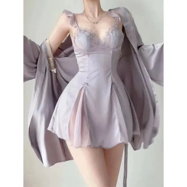 Váy Ngủ Lụa Mềm Phối Ren Đồ Ngủ Nữ Quyến Rũ Little Secret V190
