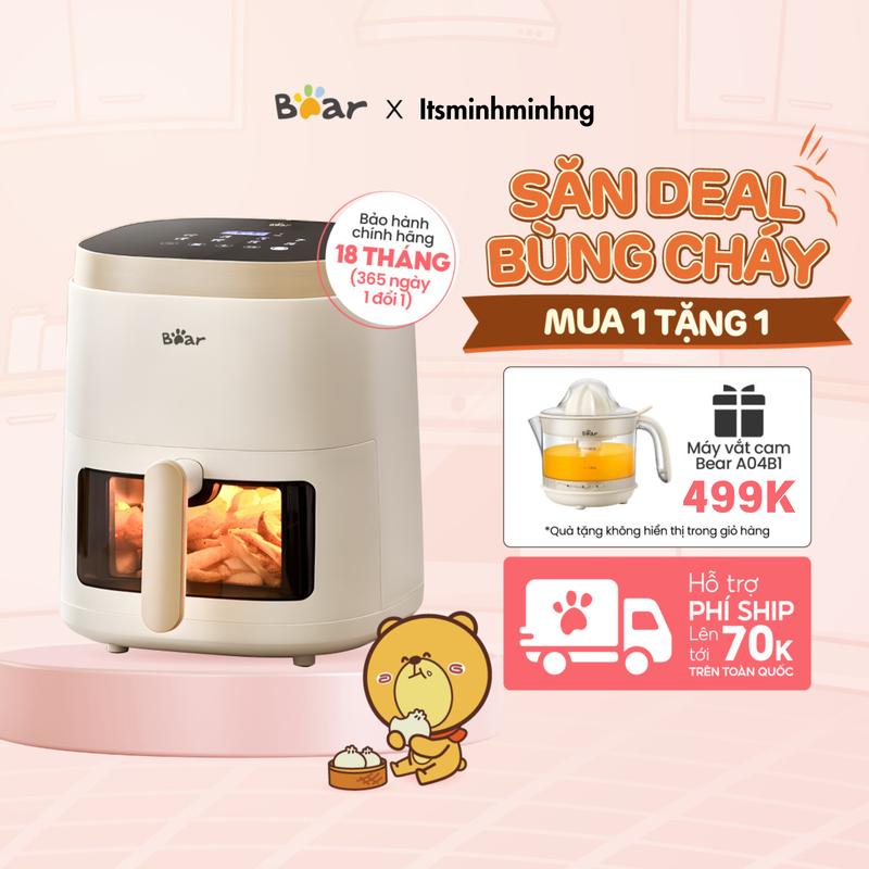 [KOC][Tặng máy vắt cam] Nồi chiên không dầu Bear 5L 1500W QZG-F15E3 - Cảm ứng