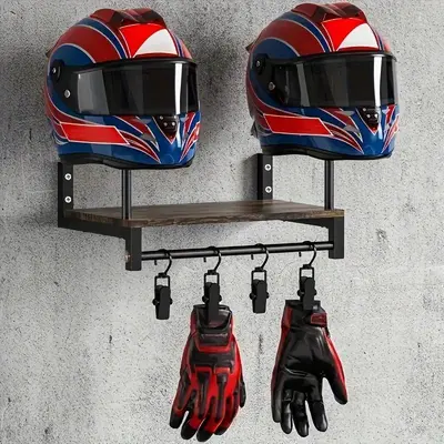 COD]Wood Steel Motorcycle Helmet Holder Hook Jacket Hanger