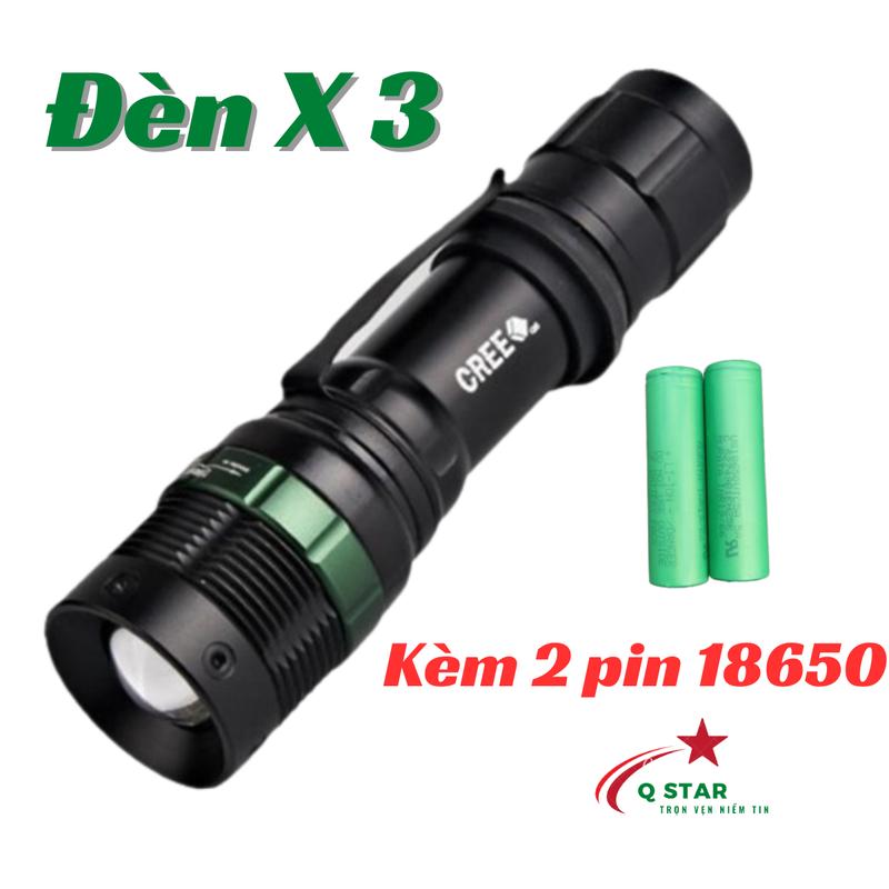 Đèn Pin Cầm Tay Siêu Sáng X3 Thiết Kế Kim Loại Chiếu Gần Zoom Xa Tuỳ Ý Kháng Nước Tốt