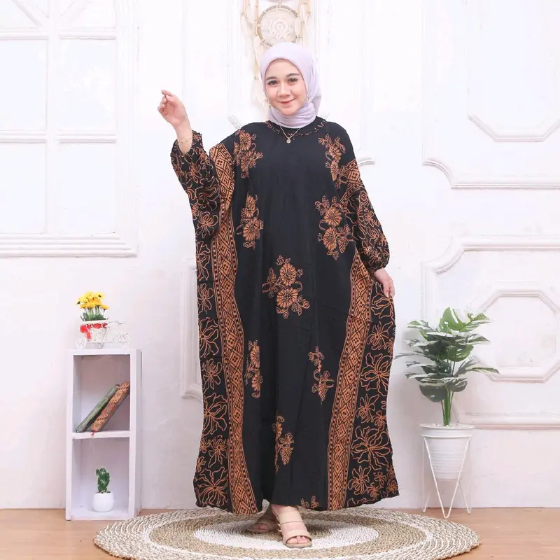 gamis kaftan mona batik pekalongan batik halus bahan tebal adem dan nyaman dipakai busui murah berkualitas daster gamis batik terbaru baju wanita muslimah 4