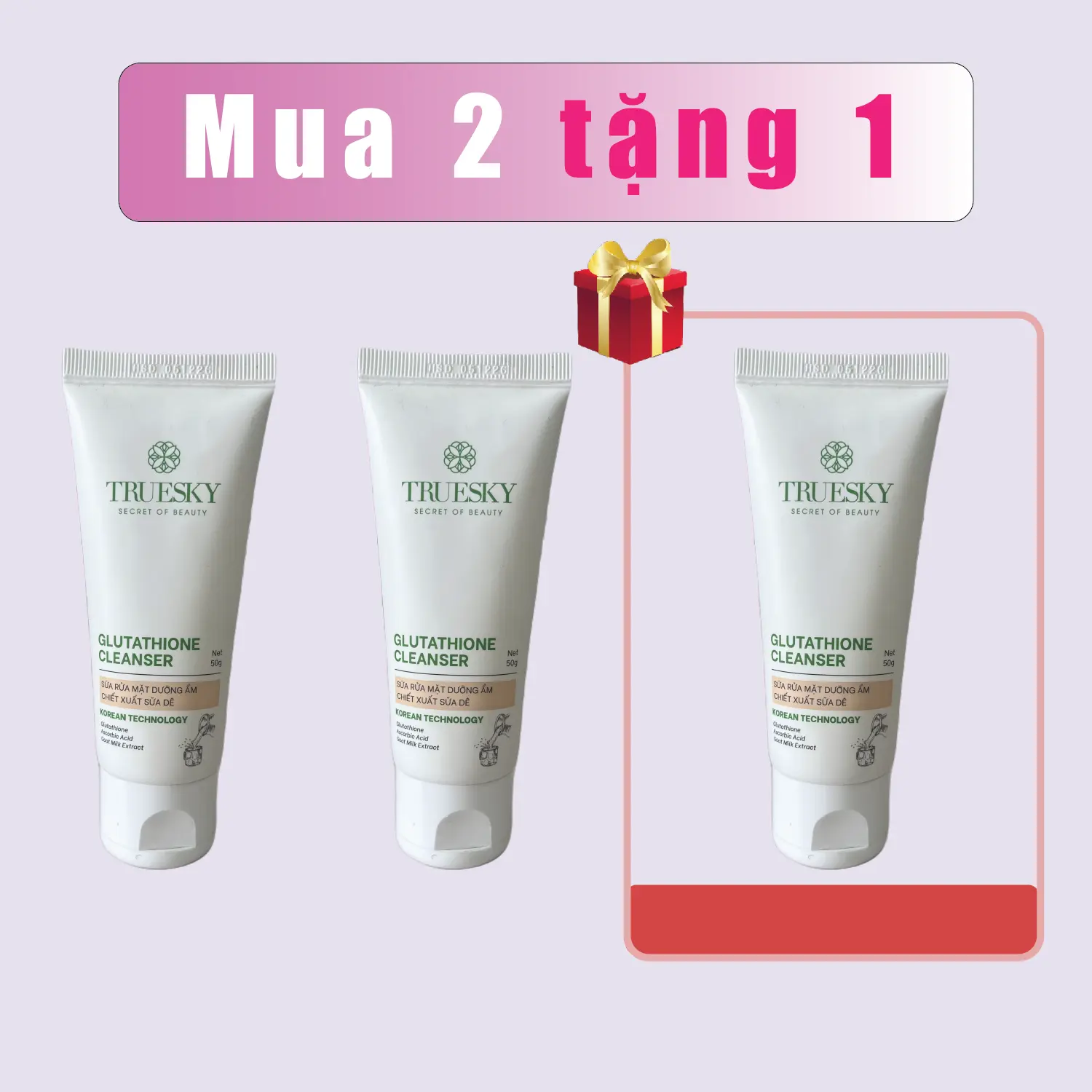 MUA 2 TẶNG 1 - Gel sữa rửa mặt dưỡng ẩm chiết xuất sữa dê Truesky Glutathione Cleanser (50g) - Gel Rửa Mặt Skincare