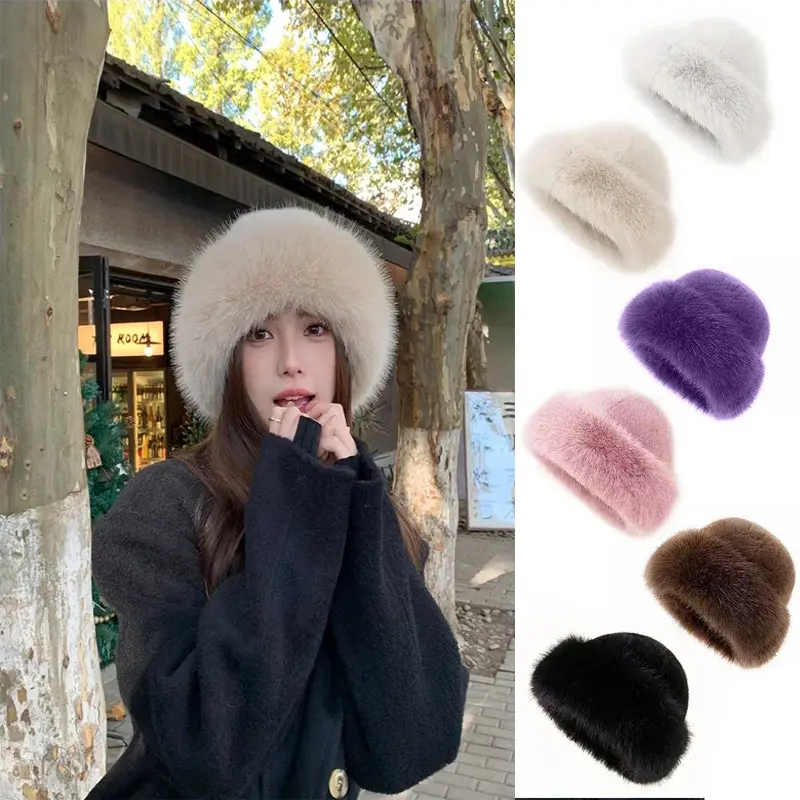 2024 New Fluffy Faux Fur Bucket Hat for Women Luxury Plush  display picture 1