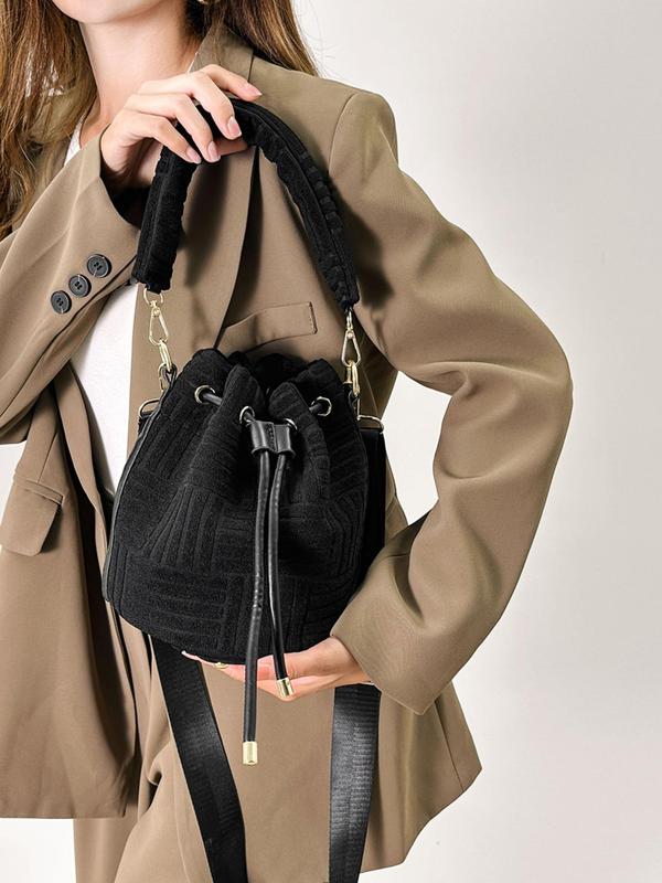 Women's 1 Piece Minimalist Elegant Solid Color Bucket Bag, Fashion All-match Flannelette Bucket Handbag, Fashionable Adjustable Strap Design Crossbody Bag for Daily Used 4
