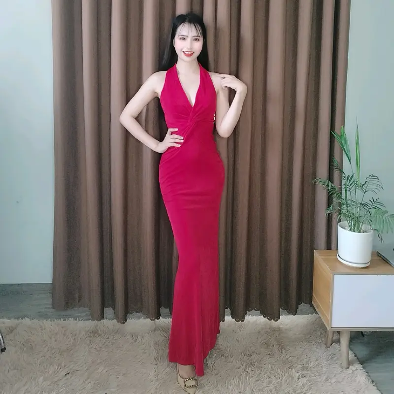 Đ-004 Đầm Body Yếm Đuôi Cá Xoắn Eo Thanh Xuân Store Nữ Dress Màu Đỏ 2