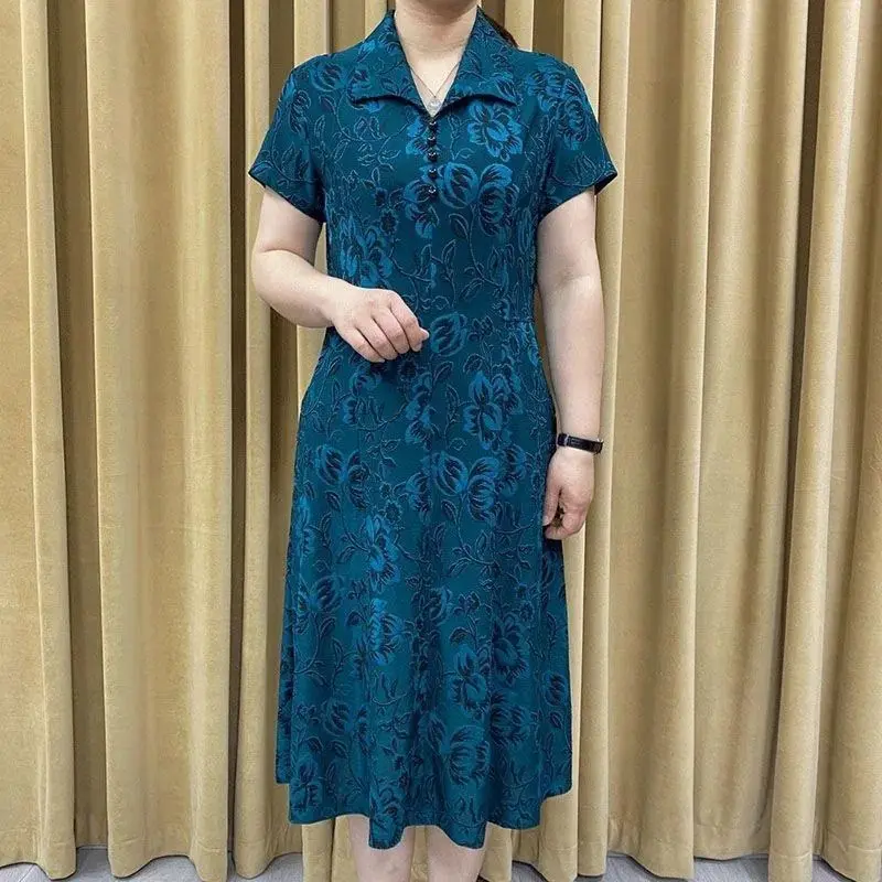 Váy Cao Cấp, Phong Cách Mùa Hè, Thích Hợp Cho Các Bà Mẹ Trung Niên, Thời Trang, Thanh Lịch, ngắn Tay, Dáng Rộng Vừa Vặn, Váy Ẩn, Hàng Mới Về Năm 2024, Hoàn Hảo Cho Mùa Hè Của Phụ Nữ Women Dress 3
