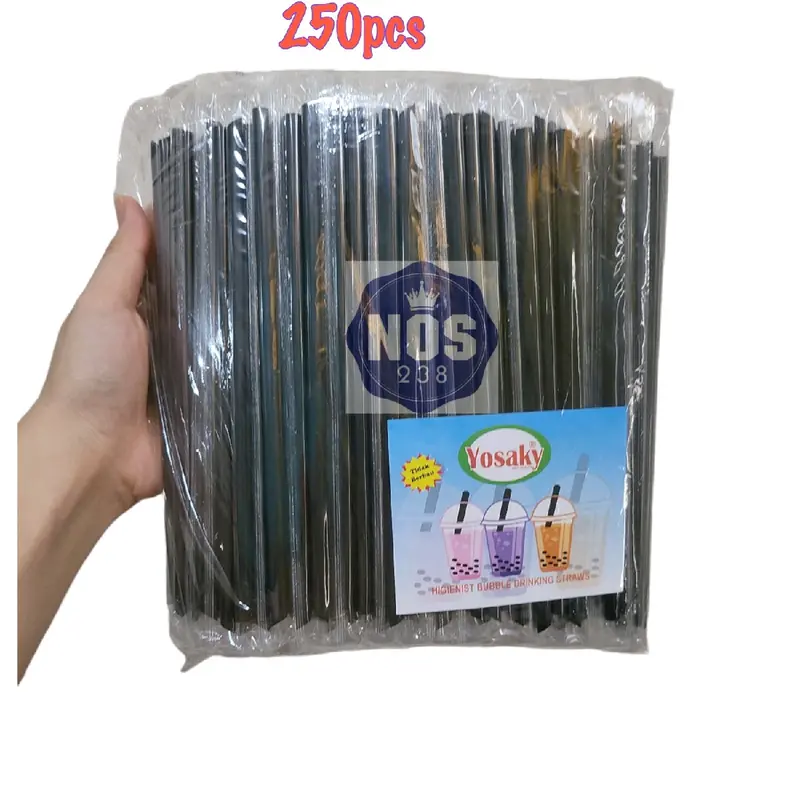 Sedotan Steril Hitam 250pcs 6mm x 20cm / Sedotan Kopi Runcing / Sedotan Lancip isi 250pcs 0