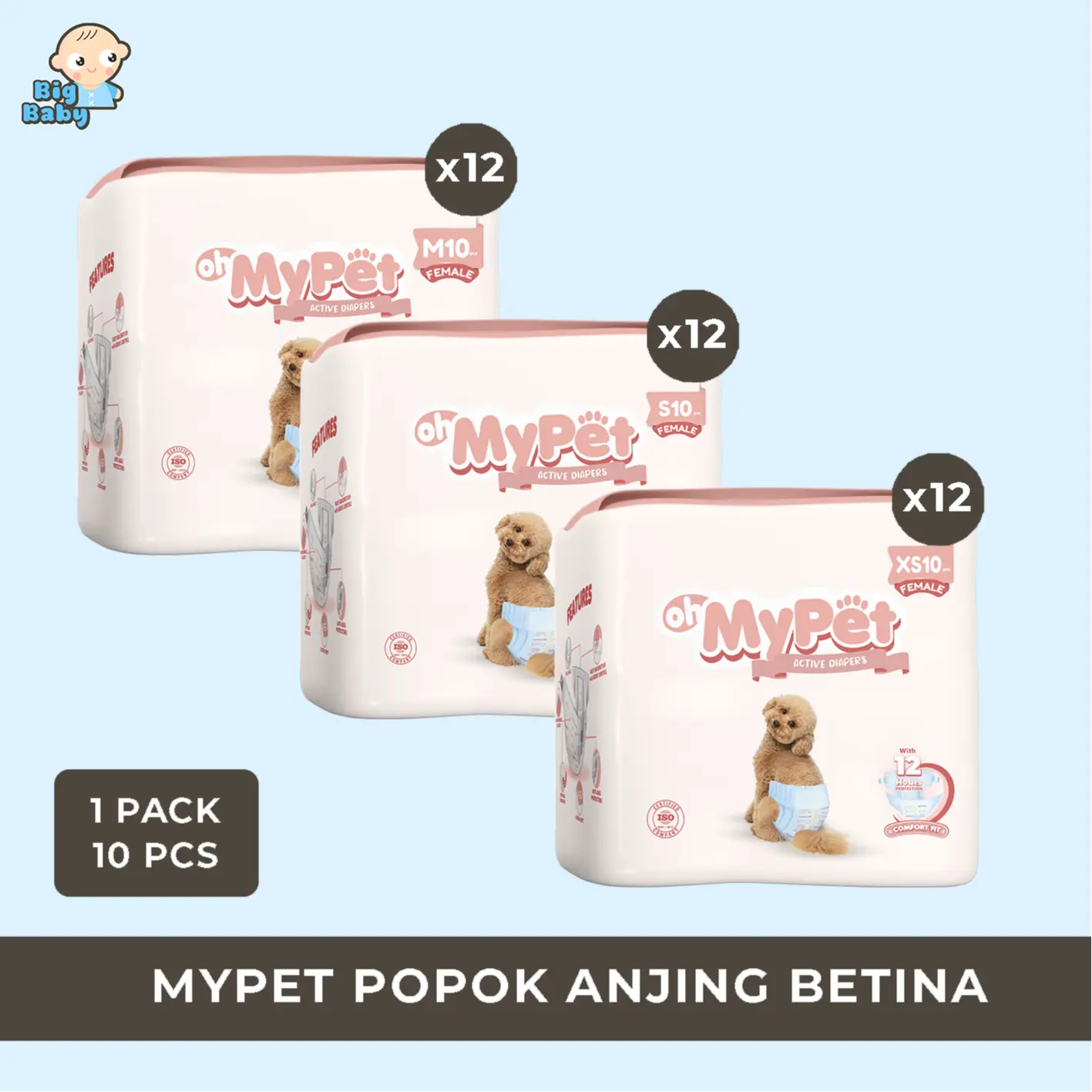 [PAKET 12 BALL] OhMyPet Female Diapers - Popok Anjing Kucing Betina 1 Pack isi 10 Pcs/ Cat Dog Diapers / Size XS S M