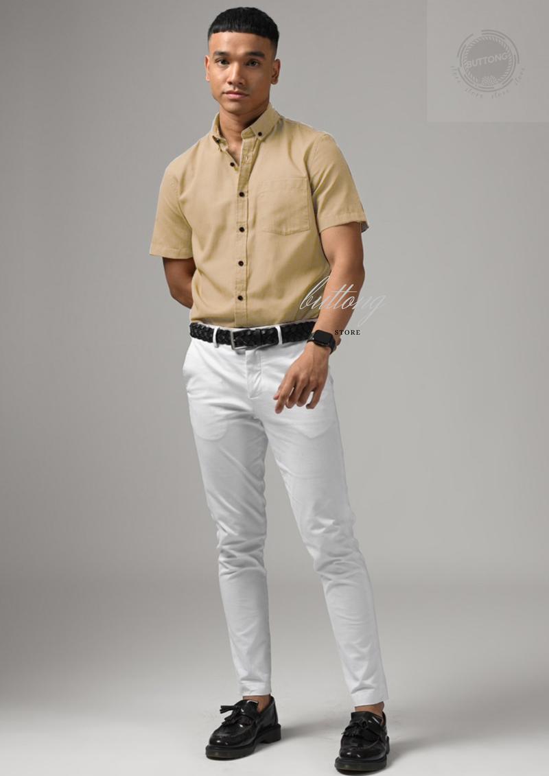 Product Introduction of Kemeja Polos Lengan Pendek warna Coklat moca cream  Baju Dewasa Casual Pria 1