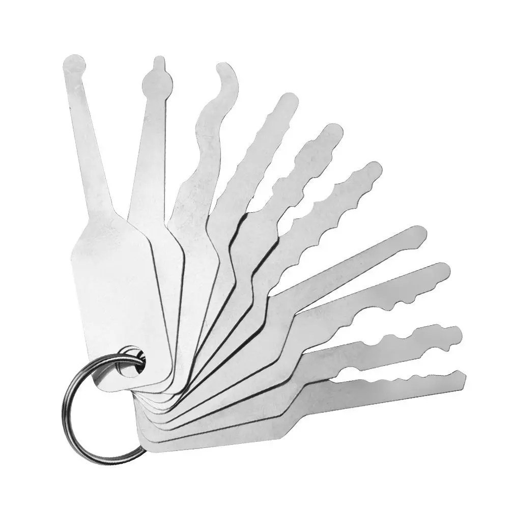 10Pcs/Set Lock Open Auto Replacement Tool Kit Jiggler Keys Door Open Keys Dual Sided Car Unlock