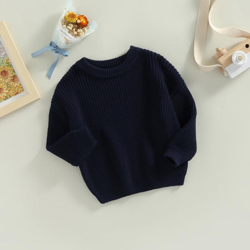 Product Introduction of Toddler Baby Round Neck Sweaters, Long Sleeve Solid Color Loose Knitted Pullovers 46
