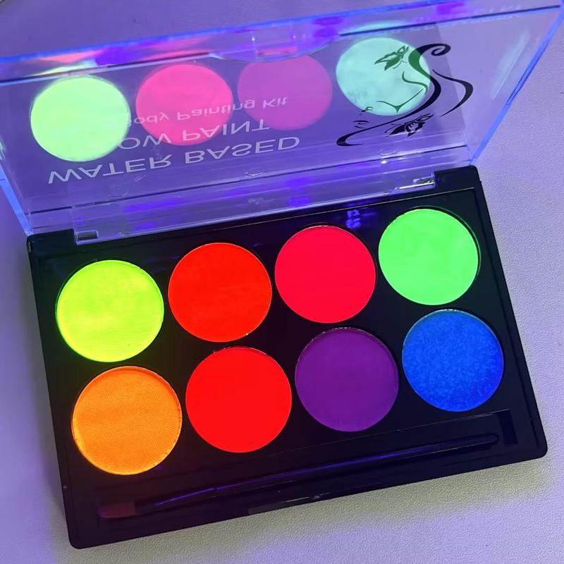 8 Color Glow in the Dark Face & Body Paint Palette, Neon Fluorescent Face Paint Palette, Face Body Paint Palette, Halloween Party Supplies 2