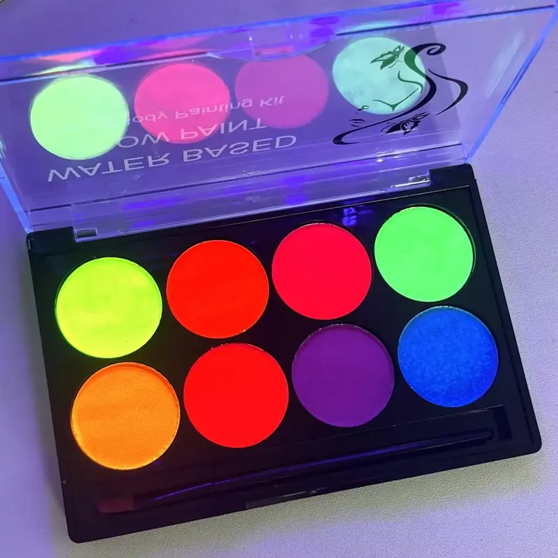 8 Color Glow in the Dark Face & Body Paint Palette, Neon Fluorescent Face Paint Palette, Face Body Paint Palette, Halloween Party Supplies 2