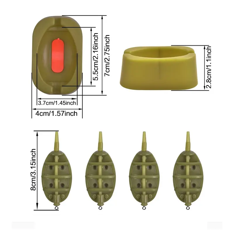 Carp Fishing Feeder Set, 1 Set Including 4 Counts Fishing Feeder & 1 Count Rubber Mold, Outdoor Fishing Accessories 1