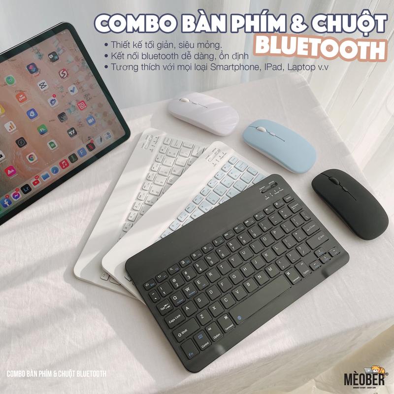 MeoBer Combo Bàn Phím & Chuột Bluetooth Không Dây Siêu Mỏng Nhẹ Dành Cho iPad Pro 11, Air4, Gen 5/6/7/8/9, Laptop, Smartphone - Pin 180 Giờ, Thiết Kế Tối Giản, Tiện Lợi