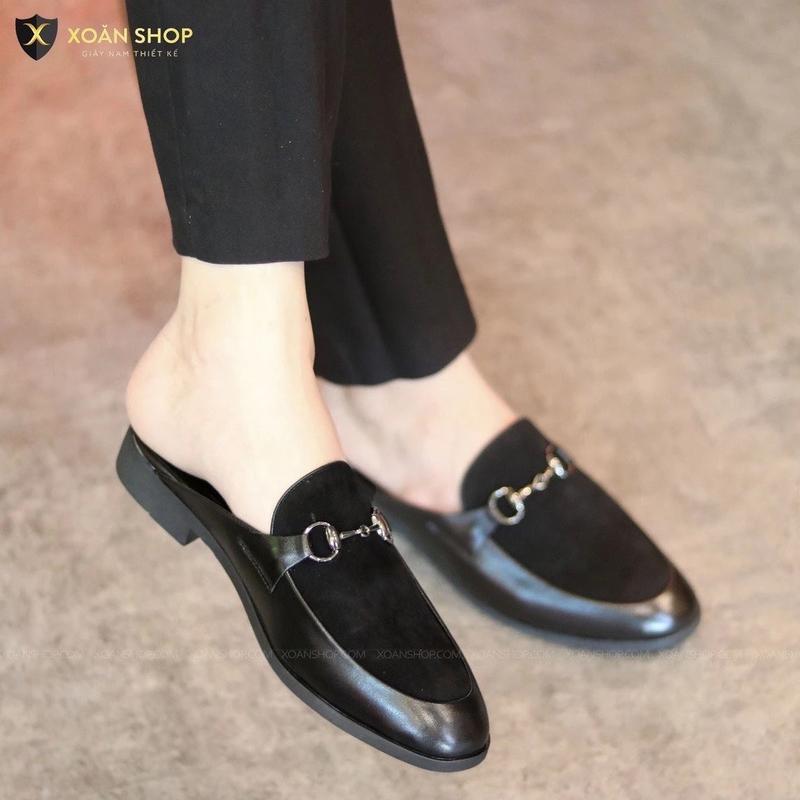 ￼Giày sục nam da nì kết hơp nỉ mác vàng cực chất sục da nam full size 38-43 Cao Su Shoes Đế Bằng DéP .. sục tai chuột..