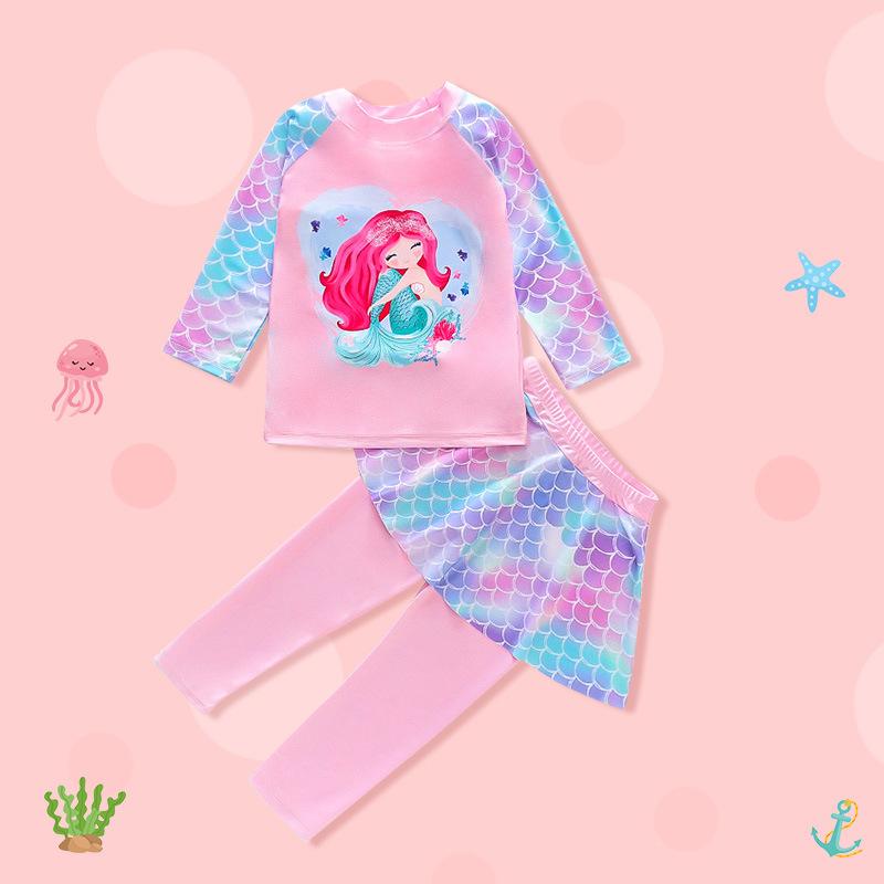 Product Introduction of Children's Swimsuit Girls Medium and Small Children Girls Split Suit Sun Protection Long Sleeve Mermaid Swimsuit 5