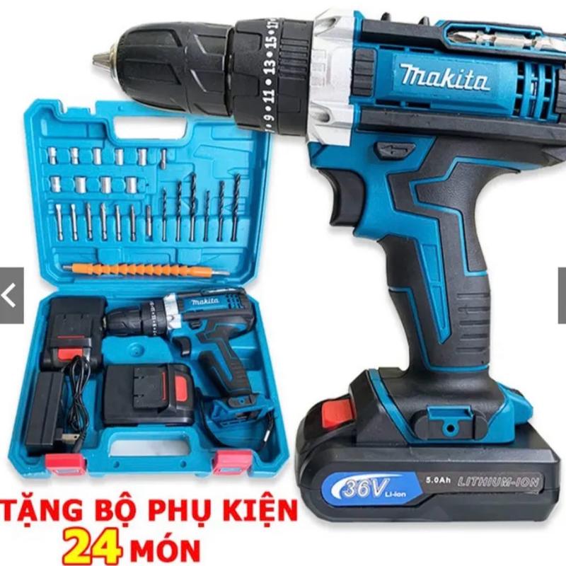 Máy khoan pin Makita 72V . Máy khoan 3 chức năng , có búa . Tặng kèm bộ phụ kiện 24 chi tiết maykhoan  pin khoan  ping khoan ping