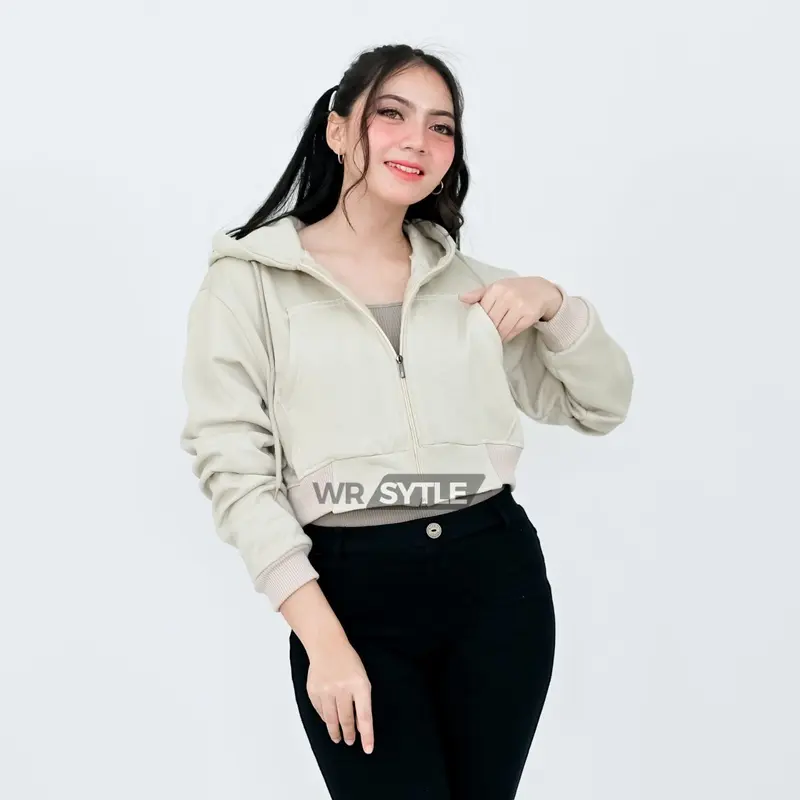 Wr Style Jaket Basic Hoodie Zipper Crop Polos Wanita Hodie Korean Style Atasan Wanita Terbaru Fleece Premium Sweater 2