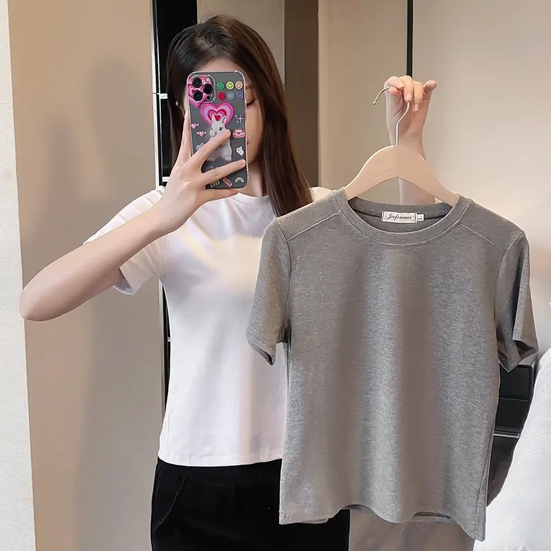 READY STOK CROP TOP POLOS TEBAL COTTON PREMIUM BAJU CROP TEE  TSHIRT KOREA FASHION WANITA Katun Santai Katun Katun