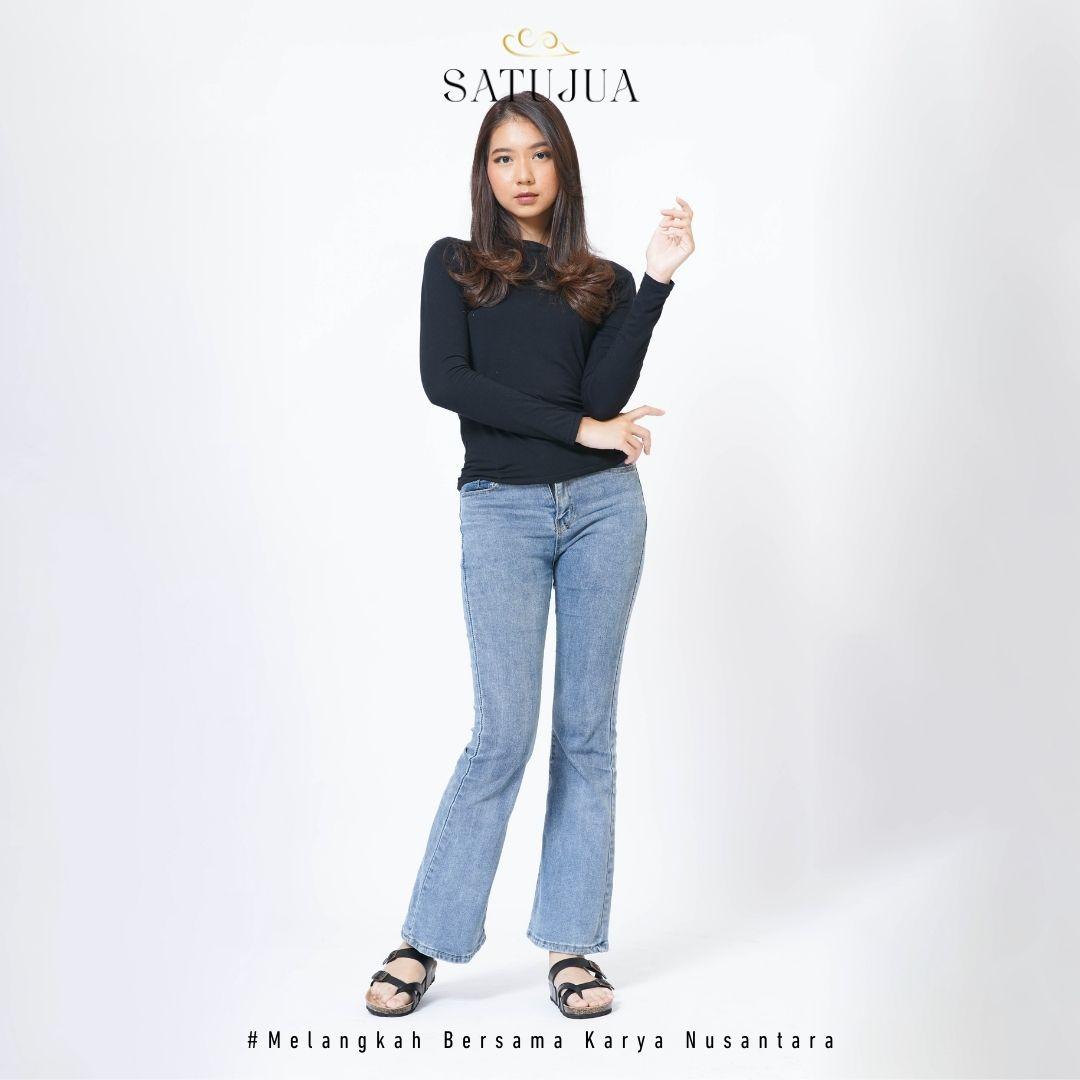 Satujua - CLARA Sandal Wanita Selop Ban 3 Puyuh Motif Silang / Hak 3 Cm Non-Slip Synthetic Leather Foam Square Toe Sendal Jepit