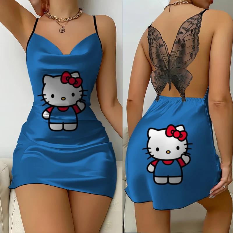 Váy Ngủ, Sanrio, Dành Cho Nữ, Bộ Sưu Tập In Hình Hello Kitty Mùa Hè Mới, Ren Satin Bướm, Hở Lưng, Gợi Cảm, Thanh Lịch Và Đơn Giản, Thích Hợp Dự Tiệc, Váy Ngủ 5