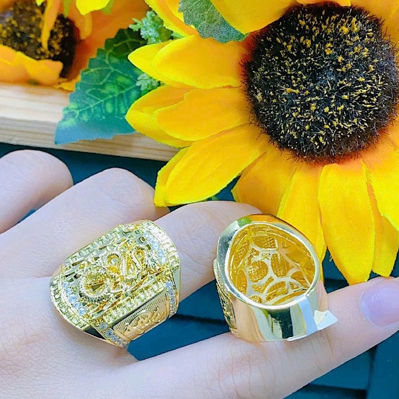nhẫn rồng nam VIP 2025 bản to màu vàng tây khắc 18k Voi Hoa