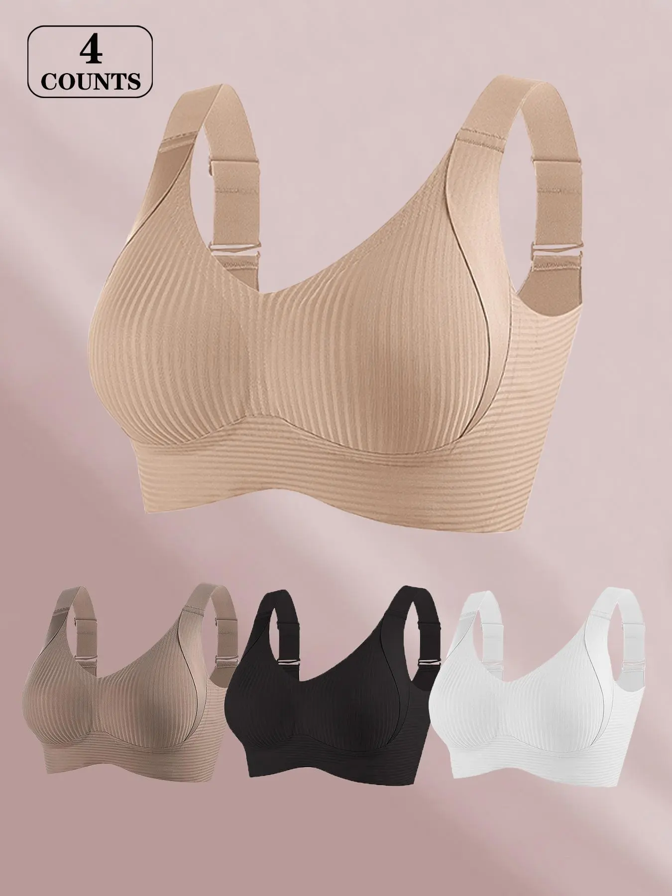 Women's Solid Bra, Soft Comfy Breathable Curvy Seamless Bra, Women's Lingerie for All Seasons