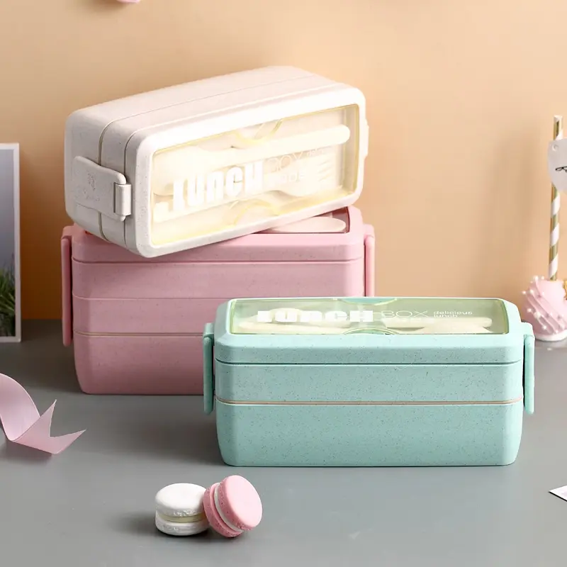 Lunchbox Sekat 2 Susun & 3 Susun - Serat Jerami Gandum - 750 ML - Bento - Kitchenware Kotak Makan 5