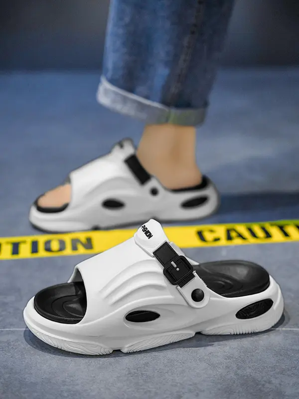 Men's Colorblock Patchwork Design Slides, Casual Comfortable Non-slip Slippers for Summer, Soft Comfy Home Slippers for Indoor Outdoor Wear, Walking Shoes 8