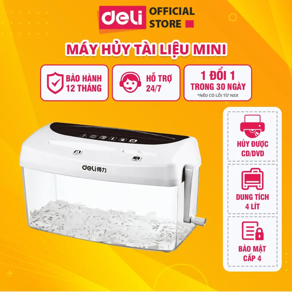 Máy hủy tài liệu Mini Deli - chính hãng nhỏ gọn,dễ dàng sử dụng phù hợp cho văn phòng, Doanh Nghiệp, Gia Đình - 9935
