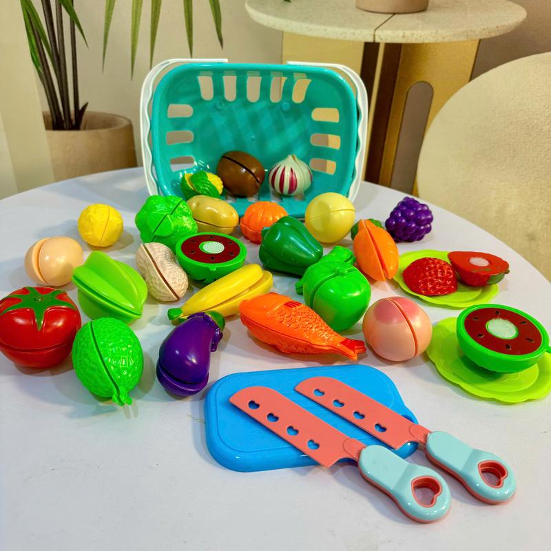 Đồ Chơi Cắt Hoa Quả Rau Củ Bằng Nhựa ABS - Bộ 30, 52 Chi Tiết Kèm Giỏ Đựng - Toy Câu Cá & Đồ Chơi Nấu Ăn Dùng Nước Cho Bé Kem